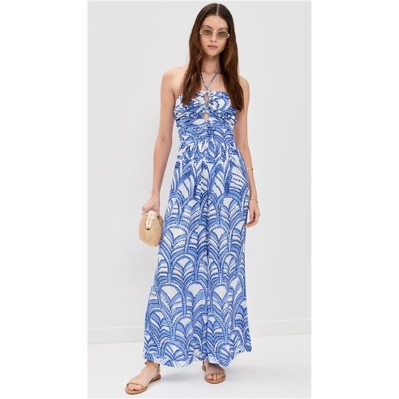 Poupette St Barth Claudia Long Jumpsuit Blue Himba Resort Cruise Beach Travel - Picture 5 of 6